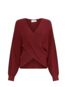 Mschzinelle Rachelle Wrap Pullover Tops Knitwear Jumpers Red MSCH Cope...