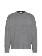 Ls Embossed Logo Crewnk Sweater Tops Knitwear Round Necks Grey Calvin ...
