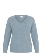 Kcniela V-Neck Pullover Tops Knitwear Jumpers Blue Kaffe Curve