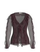 Vifalia L/S Frill Kimono Top/Ka Tops T-shirts & Tops Long-sleeved Brow...