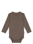 Wool/Bamboo Ls Body Bodies Long-sleeved Brown Mikk-line