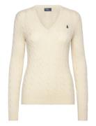 Cable-Knit Wool-Cashmere V-Neck Sweater Tops Knitwear Jumpers Cream Po...