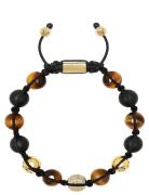 Men's Beaded Bracelet With Gold, Cz Diamond, Matte Onyx, And Brown Tig...
