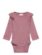 Body L/S Frill Modal Heart Pitkähihainen Body Pink Petit Piao