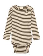 Body L/S Modal Striped Bodies Long-sleeved Beige Petit Piao