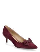 Adrienne Bow-Trim Suede Pump Shoes Heels Pumps Classic Red Lauren Ralp...
