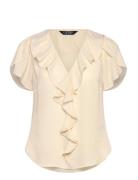 Ruffle-Trim Georgette Blouse Tops Blouses Short-sleeved Cream Lauren R...