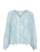 Vimitalla V-Neck L/S Flounce Shirt Tops Shirts Long-sleeved Blue Vila