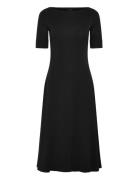 Rib-Knit Stretch Cotton Midi Dress Polvipituinen Mekko Black Lauren Ra...
