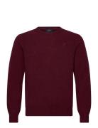 Lambswool Crew Tops Knitwear Round Necks Burgundy Hackett London