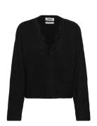 Lace-Trimmed V-Neck Sweater Tops Knitwear Jumpers Black Monki