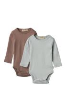 2 Rib Body L/S Spencer Bodies Long-sleeved Multi/patterned Wheat