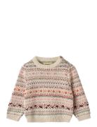 Jacquard Pullover Olga Tops Knitwear Pullovers Pink Wheat