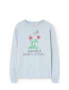 Flowers Blue Dof Lonf Sleeve T-Shirt Tops T-shirts Long-sleeved T-shir...