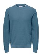 Onstony Ds 12 Ls Waffle Crew Knit Noos Tops Knitwear Round Necks Blue ...