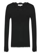 Rwbabette Silk Ls Lace T-Shirt Tops T-shirts & Tops Long-sleeved Black...