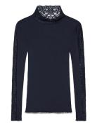 Rwbeatha Silk Ls Lace T-Shirt Tops T-shirts & Tops Long-sleeved Navy R...