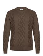 Cable O-Neck Knit Tops Knitwear Round Necks Brown Lindbergh