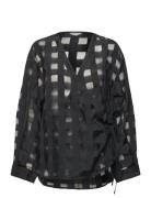 Objelma L/S Lo Wrap Shirt 142 Tops Blouses Long-sleeved Black Object