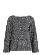 Vifaith Boat Neck L/S Sequin Top/1 Tops Blouses Long-sleeved Grey Vila