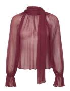 Semi-Transparent Blouse With Foulard Tops Blouses Long-sleeved Burgund...
