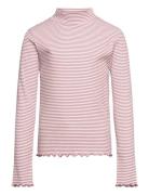 Scalloped Hem Striped T-Shirt Tops T-shirts Long-sleeved T-shirts Pink...