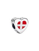 Denmark Flag Heart Sterling Silver Charm With Red And White Enamel Kau...