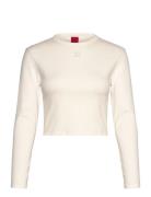 Dafilomena_3 Tops T-shirts & Tops Long-sleeved Cream HUGO