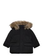 Puffer Coat With Fur-Effect Hood Toppatakki Black Mango