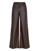 Straight-Leg Faux-Leather Trousers Bottoms Trousers Straight Leg Brown...