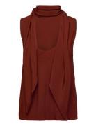 Blouse With Foulard Neckline Tops Blouses Sleeveless Brown Mango