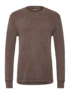Long Sleeve Thermal Crew Tops Knitwear Round Necks Brown Hollister