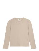 T-Shirt Ls Pointelle Tops T-shirts Long-sleeved T-shirts Beige En Fant
