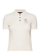 Cable-Knit Cotton Polo Sweater Tops Knitwear Jumpers Cream Lauren Ralp...