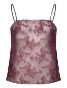 Embroidered Sheer Top Tops T-shirts & Tops Sleeveless Burgundy Mango