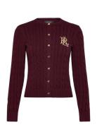 Cable-Knit Cotton Cardigan Tops Knitwear Cardigans Burgundy Lauren Ral...