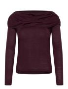Fitted Sweater With Draped Neckline Tops Knitwear Jumpers Burgundy Man...