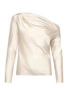 Satin Charmeuse Off-The-Shoulder Blouse Tops Blouses Long-sleeved Crea...