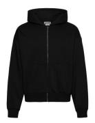 Loose Fit Zip Hoodie Tops Sweat-shirts & Hoodies Hoodies Black Weekday